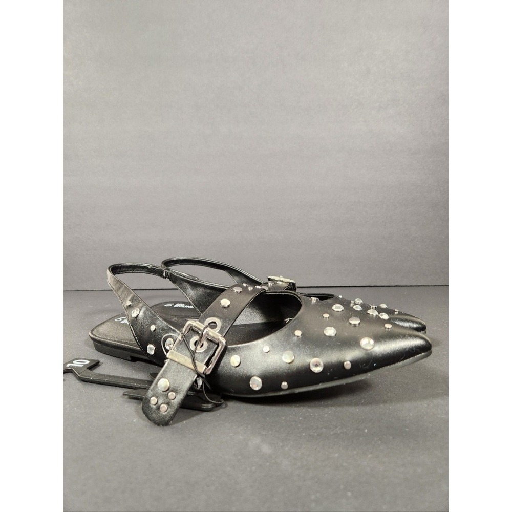 NO BOUNDARIES Slingback Flats Women 10 Black Studded Rhinestone Pointed Toe Edgy
